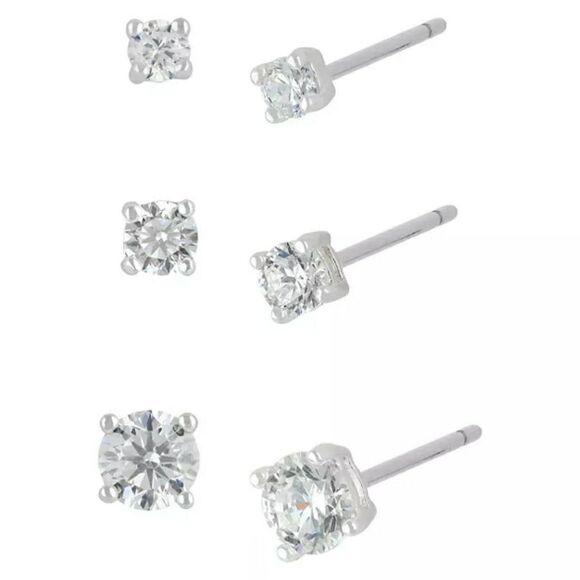 Women's Sterling Silver Stud Earrings Set New - Picture 2 of 2